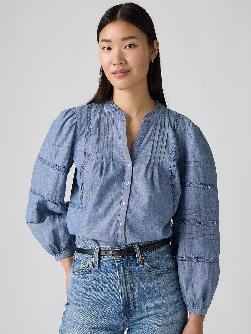 MANDY ロングスリーブ ブラウス ミディアムインディゴ