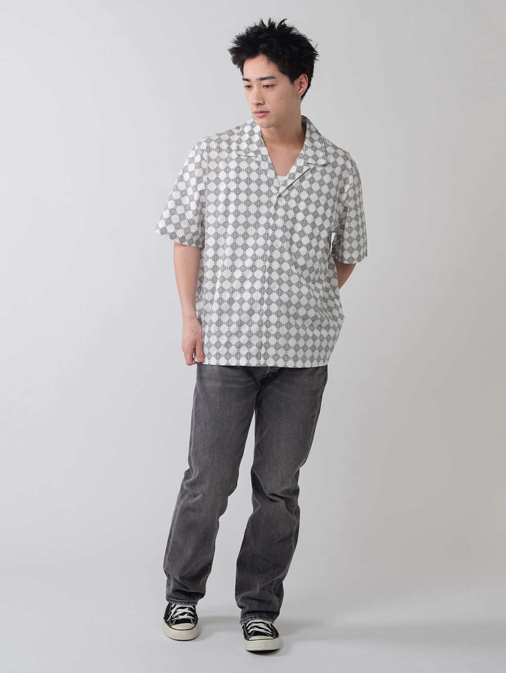 オープンカラー ボックスシャツ