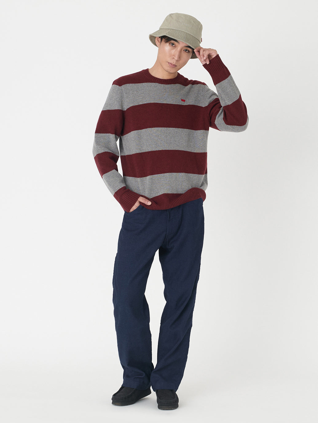 クルーネックセーター レッド CALLOWAY STRIPE