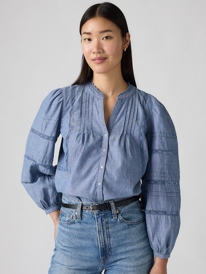 MANDY ロングスリーブ ブラウス ミディアムインディゴ