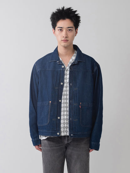 ヴィンテージ プリーツ トラッカージャケット ミディアムインディゴ