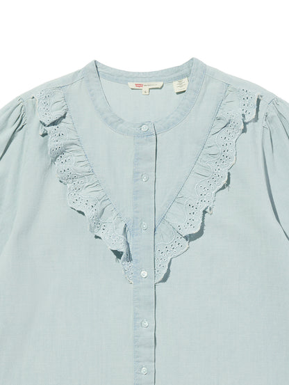 ヨーク柄 ブラウス ミディアムインディゴ