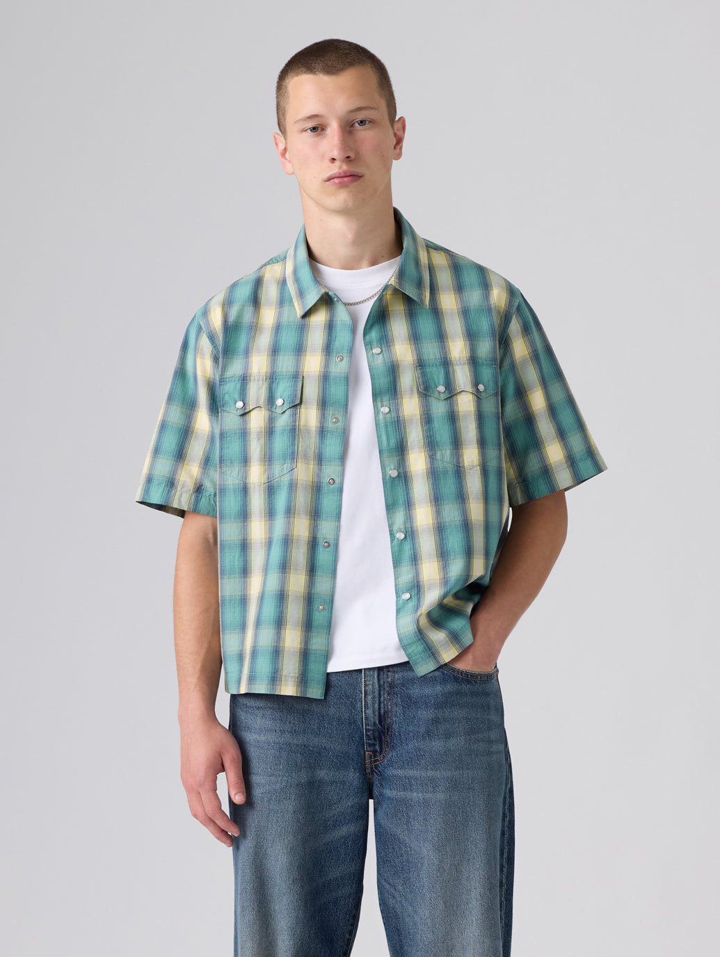 SS BOXY WESTERN Harryson Shadow Plaid MINERAL BLUE