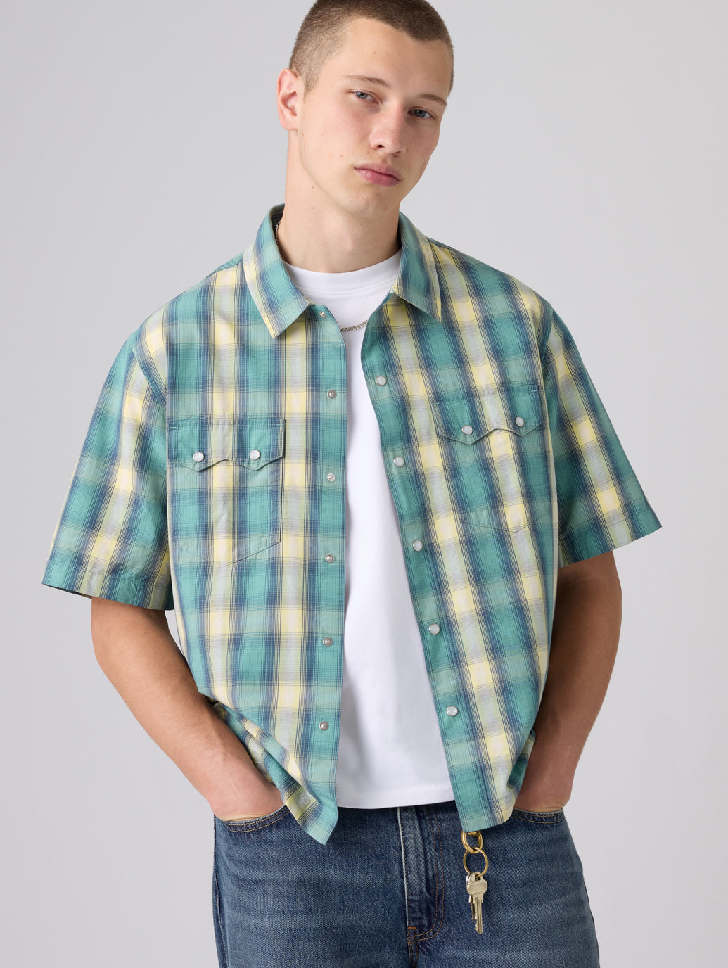 SS BOXY WESTERN Harryson Shadow Plaid MINERAL BLUE