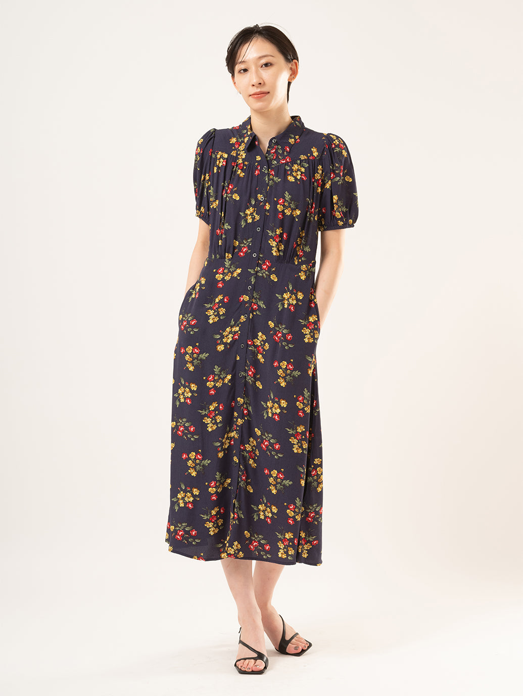 Rosa ショートスリーブ ミディカラー ドレス