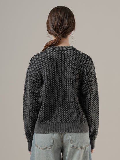 LEILAH ケーブルクルーネックセーター