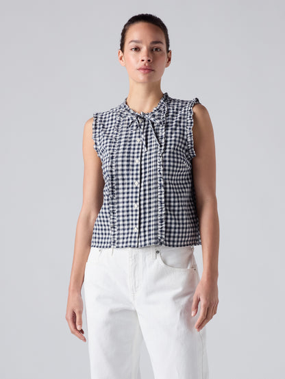 SHELBY SL SLIM BLOUSE Jette Check NAVY BLAZER Plai