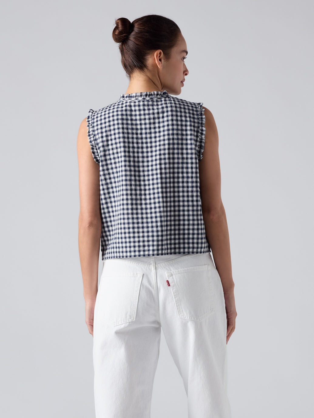 SHELBY SL SLIM BLOUSE Jette Check NAVY BLAZER Plai