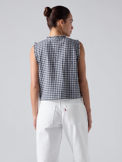 SHELBY SL SLIM BLOUSE Jette Check NAVY BLAZER Plai