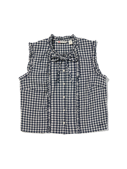 SHELBY SL SLIM BLOUSE Jette Check NAVY BLAZER Plai