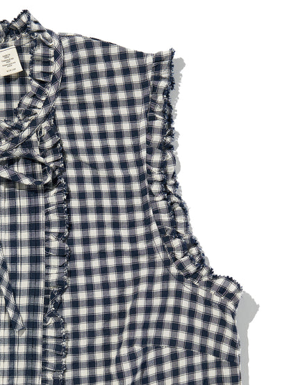 SHELBY SL SLIM BLOUSE Jette Check NAVY BLAZER Plai