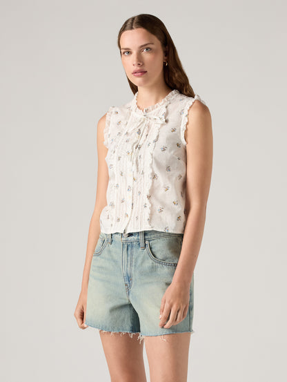 SHELBY SL SLIM BLOUSE Runa Floral EGRET Print COTT