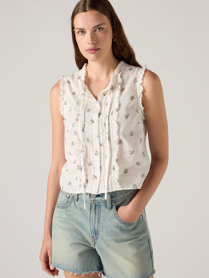 SHELBY SL SLIM BLOUSE Runa Floral EGRET Print COTT
