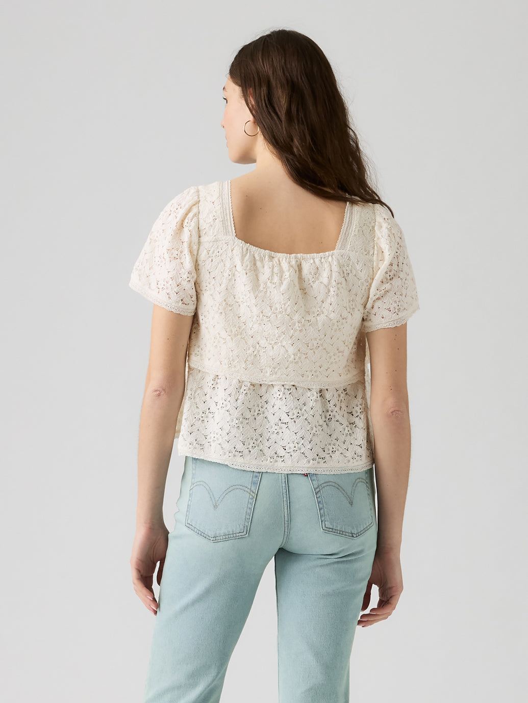 DOM SS LACE BLOUSE EGRET LACE