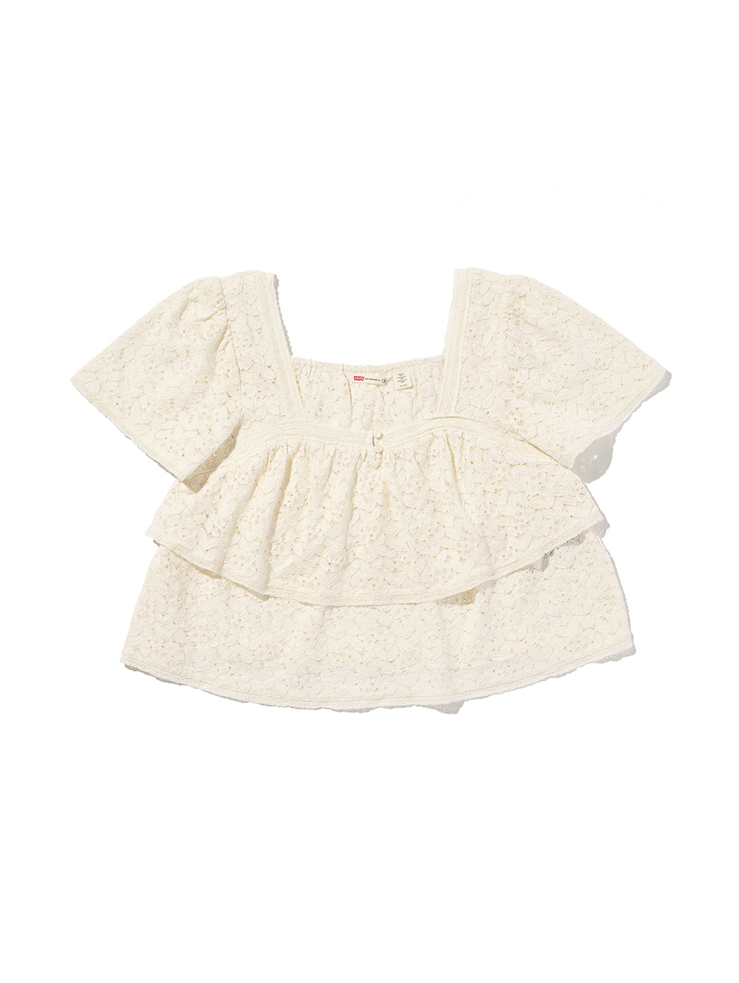 DOM SS LACE BLOUSE EGRET LACE