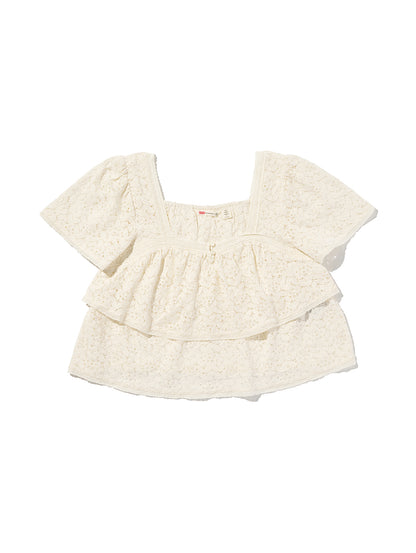 DOM SS LACE BLOUSE EGRET LACE