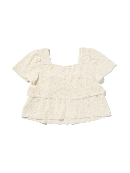 DOM SS LACE BLOUSE EGRET LACE