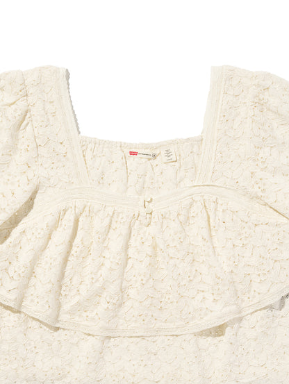 DOM SS LACE BLOUSE EGRET LACE