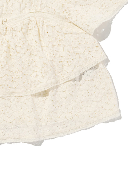 DOM SS LACE BLOUSE EGRET LACE