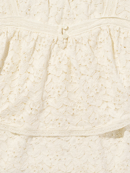 DOM SS LACE BLOUSE EGRET LACE