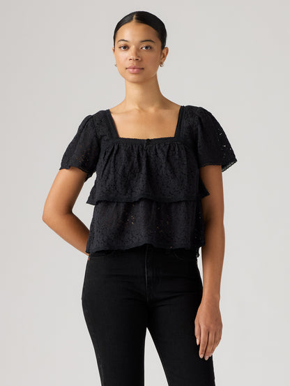 DOM SS LACE BLOUSE ANTHRACITE NIGHT LACE