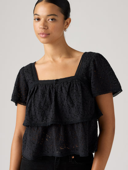 DOM SS LACE BLOUSE ANTHRACITE NIGHT LACE