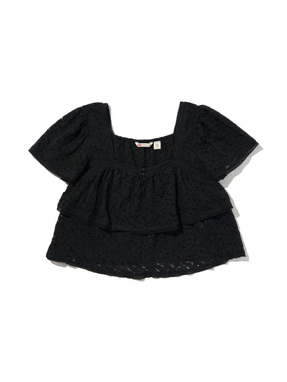 DOM SS LACE BLOUSE ANTHRACITE NIGHT LACE
