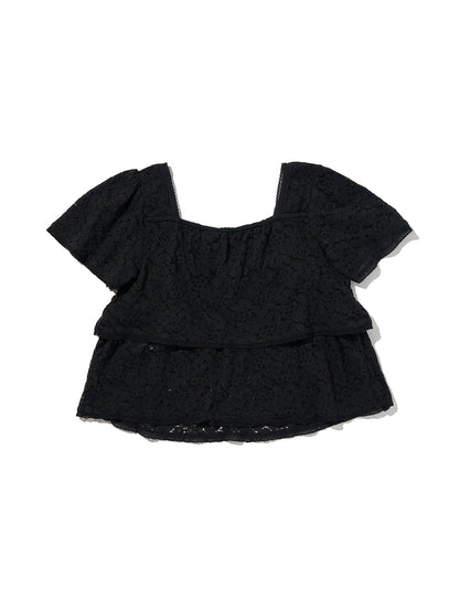 DOM SS LACE BLOUSE ANTHRACITE NIGHT LACE