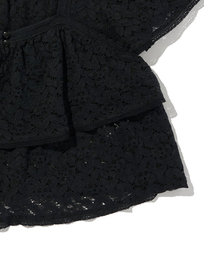 DOM SS LACE BLOUSE ANTHRACITE NIGHT LACE