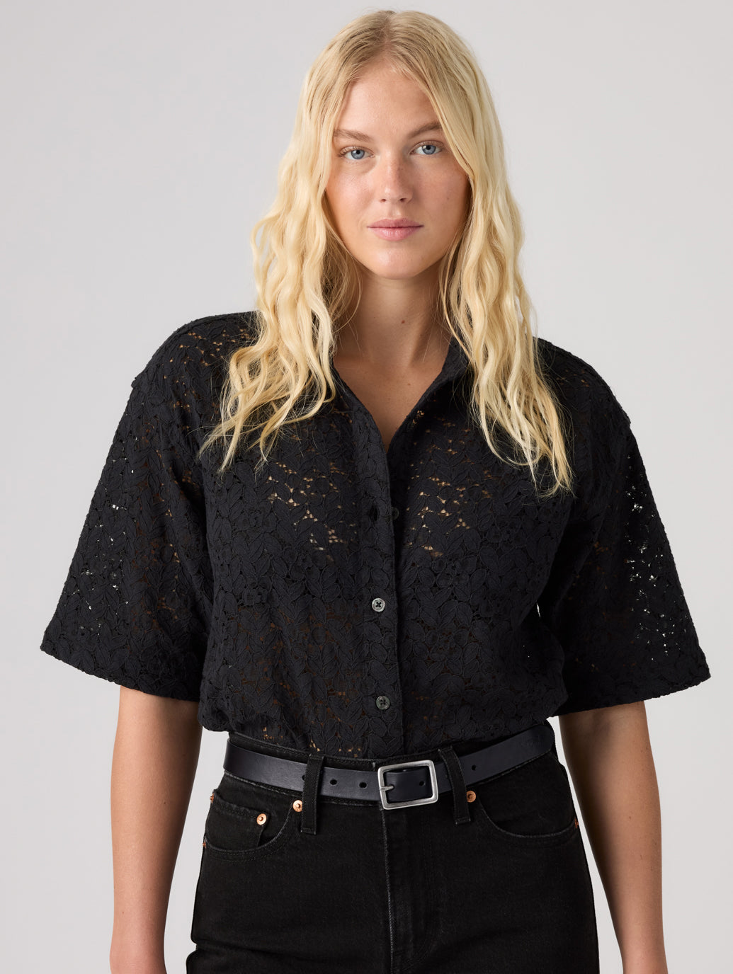 HARLIE SS LACE SHIRT ANTHRACITE NIGHT