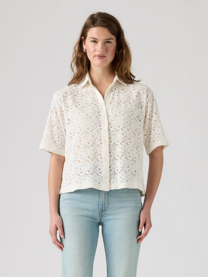 HARLIE SS LACE SHIRT EGRET