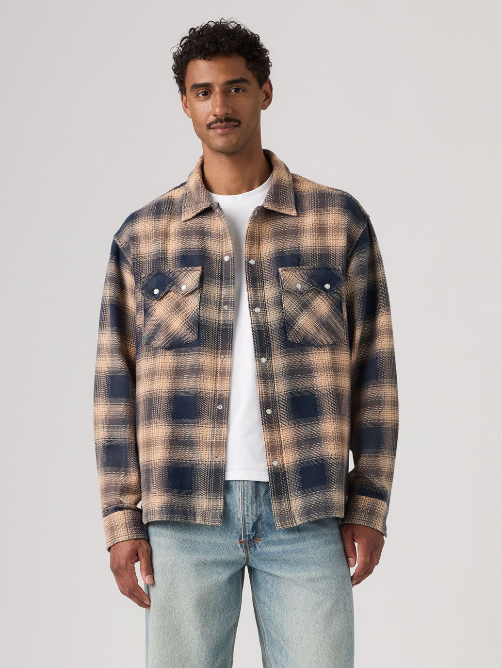 LS BOXY WESTERN PIER 89 PLAID BLUE/CREAM Plaid