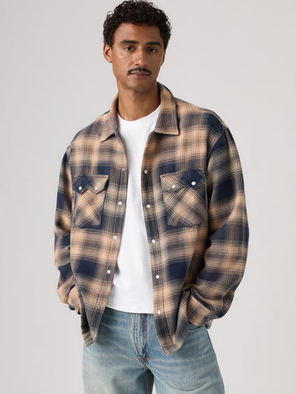 LS BOXY WESTERN PIER 89 PLAID BLUE/CREAM Plaid