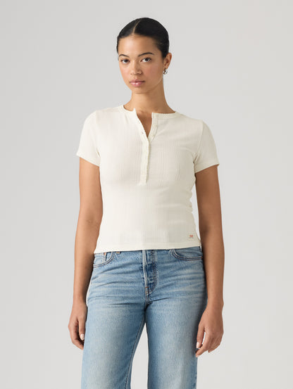 DRY GOODS POINTELLE SS HENLEY EGRET