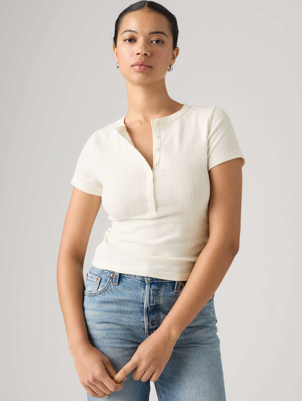 DRY GOODS POINTELLE SS HENLEY EGRET