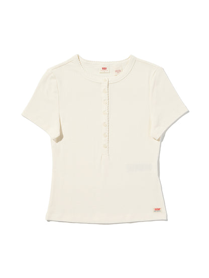DRY GOODS POINTELLE SS HENLEY EGRET