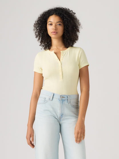 DRY GOODS POINTELLE SS HENLEY PEAR SORBET