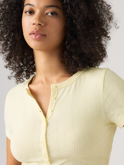 DRY GOODS POINTELLE SS HENLEY PEAR SORBET