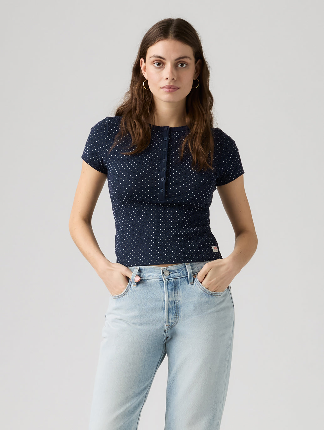 DRY GOODS ポインテール ショートスリーブ ヘンリーネックTシャツ