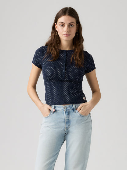 DRY GOODS ポインテール ショートスリーブ ヘンリーネックTシャツ
