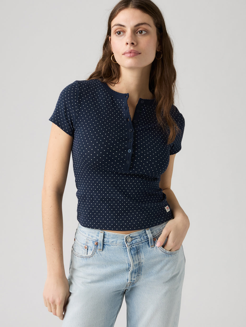 DRY GOODS ポインテール ショートスリーブ ヘンリーネックTシャツ