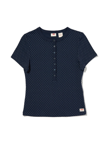 DRY GOODS ポインテール ショートスリーブ ヘンリーネックTシャツ