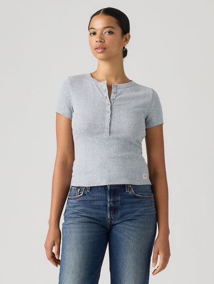 DRY GOODS POINTELLE SS HENLEY SILVER HEATHER GRAY