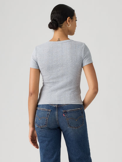 DRY GOODS POINTELLE SS HENLEY SILVER HEATHER GRAY
