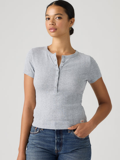 DRY GOODS POINTELLE SS HENLEY SILVER HEATHER GRAY