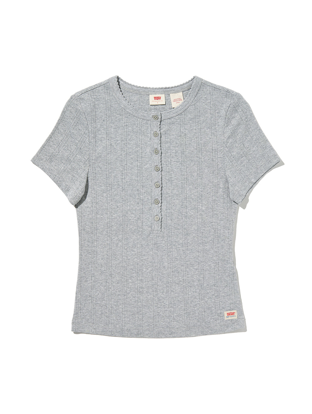 DRY GOODS POINTELLE SS HENLEY SILVER HEATHER GRAY