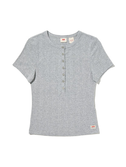 DRY GOODS POINTELLE SS HENLEY SILVER HEATHER GRAY