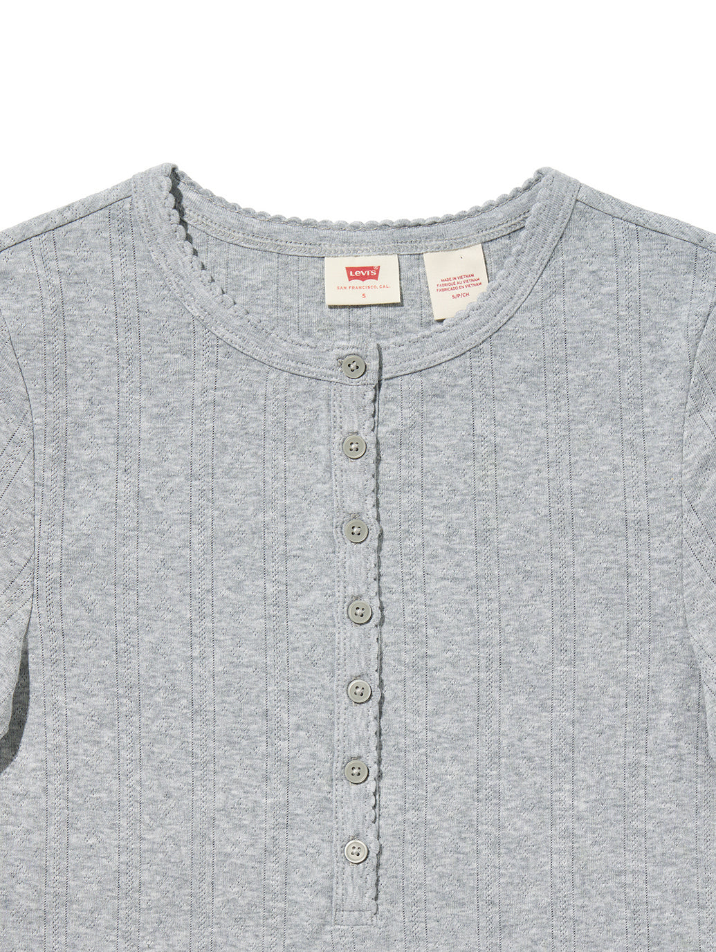 DRY GOODS POINTELLE SS HENLEY SILVER HEATHER GRAY