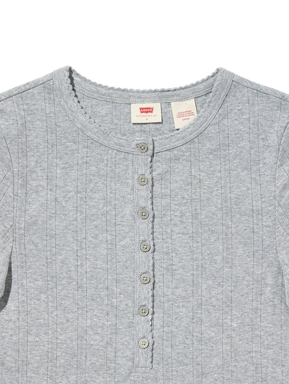 DRY GOODS POINTELLE SS HENLEY SILVER HEATHER GRAY