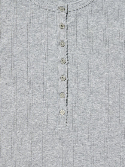 DRY GOODS POINTELLE SS HENLEY SILVER HEATHER GRAY
